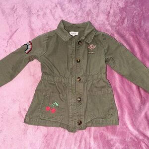 OshKosh B'gosh Olive Green Kids Jacket with Cherry Embroidery